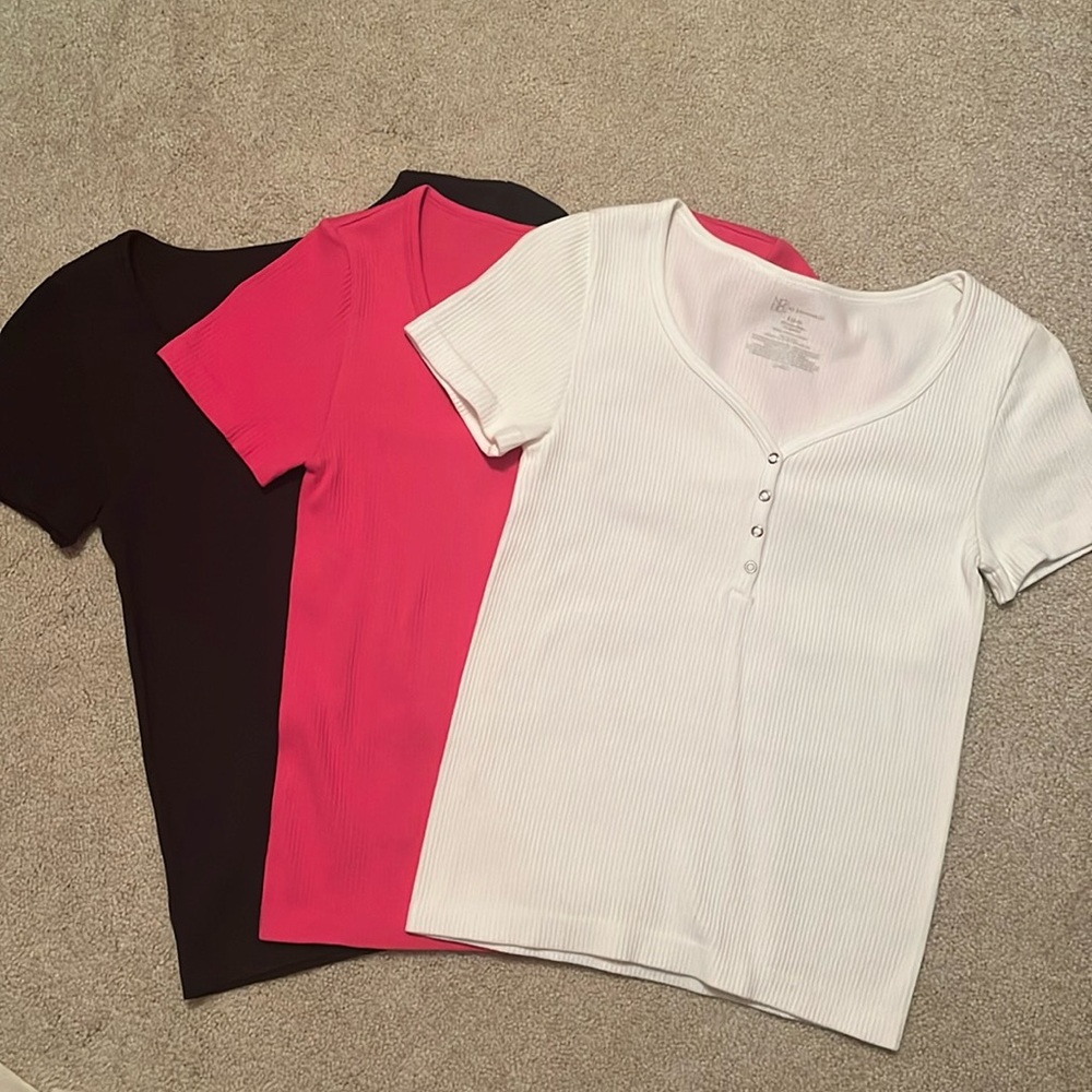 Walmart Brand - 3; black, pink, and white shirts